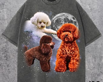 プードルのレトログラフィックTシャツ3枚、ヴィンテージプードルムーンTシャツ、プードルシャツ、おもしろプードルTシャツ、特大ミームプードルTシャツ、犬シャツ