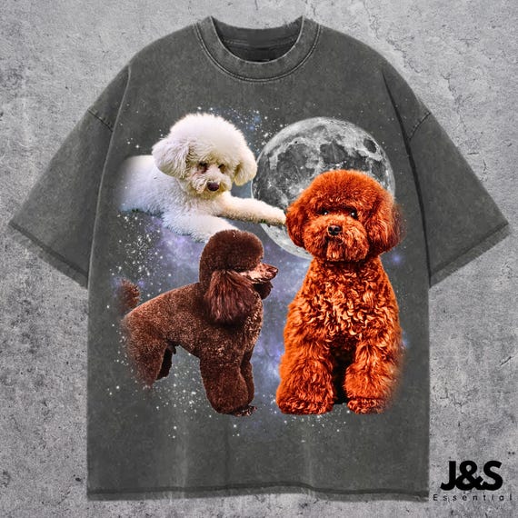 プードルのレトログラフィックTシャツ3枚、ヴィンテージプードルムーン