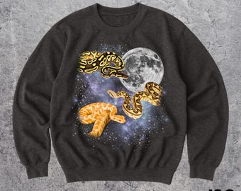 Sweater met drie slangenmaan, grappige slang ronde hals, unieke hemelse reptielentrui, cool Serpent Lover-cadeau, shirt Galaxy Python
