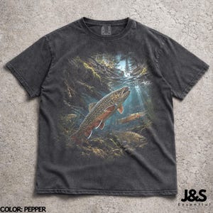Brook Trout Comfort Colors®-t-shirt, vintage vissersshirt, shirt riviervis natuur, cadeau visser outdoor forel