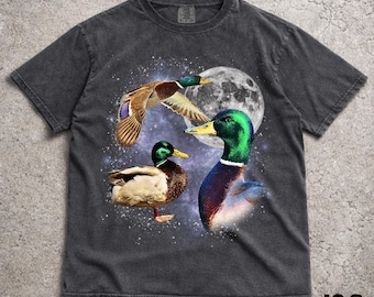 Camisetas retro con estampado de tres patos, camiseta vintage de pato y luna, camiseta de pato, camiseta divertida, camiseta lavada extragrande, camiseta de pato, camiseta de pato ánade real