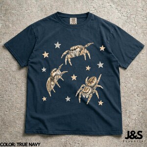 Vintage Jumping Spider Shirt, Retro Arachnid Graphic Tee, Cute Spider Aesthetic Top, Comfort Colors® Bug Lover Gift, Artistic Y2K True Navy