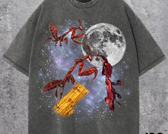 Camiseta gráfica retro de tres mantis fantasma, camiseta vintage de luna de insectos, camiseta extragrande con insectos, camiseta divertida de mantis religiosa, regalo de entomología