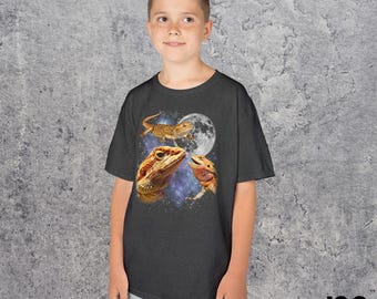 Drei Bearded Dragon Jugend Shirt, lustige Eidechse Mond T-Shirt, Bearded Dragon Liebhaber Geschenk, Kinder Reptil Grafik T-Shirt, cooles Tier Shirt
