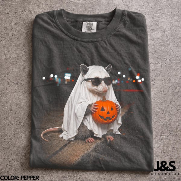 Halloween Opossum Comfort Colors® Tshirt, Funny Possum Ghost Graphic Tee, Pumpkin Animal Shirt, Spooky Cute Halloween Gift