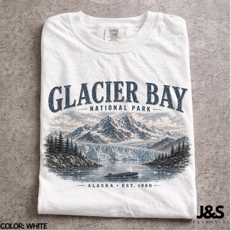 Glacier Bay National Park Shirt, Alaska Mountain Tshirt, Vintage National Park Tee, Retro Wilderness Graphic Tee, Nature Gift White