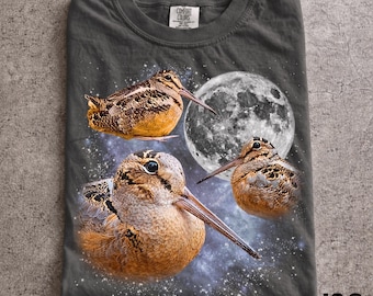 Three Meep Bird American Woodcock Moon Shirt, Vintage Timberdoodle Galaxy Tee, Retro Cosmic Woodcock Graphic Top, Birder Gift,