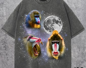Three Mandrill Retro Graphic T-shirts, Vintage Mandrill Moon Tshirt, Mandrill  Lovers, Funny Mandrill Tee, Oversized Washed Tee, Mandrill