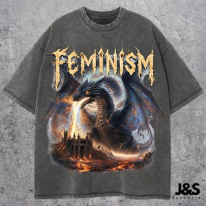 Feminism Dragon Fantasy Vintage Graphic Shirt, Retro Dragon Shirt, Feminism Shirt, Funny Gifts, Dark Art Grunge Castle Dragon Gothic Shirt