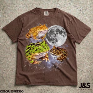 Three Pacman Frogs Moon Shirt, Pacman Frog Lover Gift, Frog Owner Tee, Cute Amphibian Shirt, Fantasy Frog Graphic Tee, Frog Mom Gift Espresso