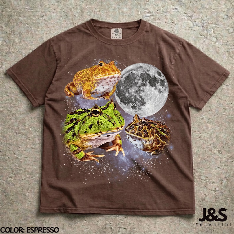 Three Pacman Frogs Moon Shirt, Pacman Frog Lover Gift, Frog Owner Tee, Cute Amphibian Shirt, Fantasy Frog Graphic Tee, Frog Mom Gift Espresso