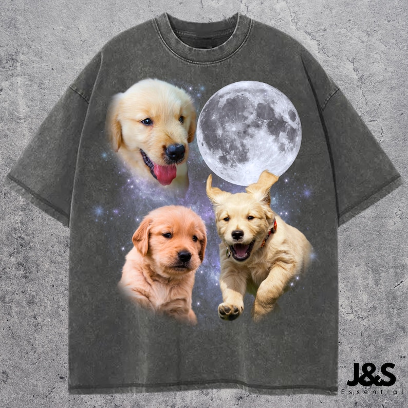 Three Golden Retriever Puppy Graphic T-shirts, Retro Dog Moon Shirt ...