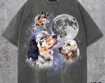 Three English Setter Moon Shirt, Bird Dog Galaxy Tee, Space Setter Lovers Top, Cosmic Hunting Dog Art, Gift for English Setter Owners