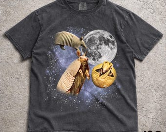 Drie retro grafische T-shirts gordeldier, vintage T-shirt gordeldier maan, liefhebbers van gordeldier, grappig T-shirt gordeldier, oversized gewassen T-shirt, dom