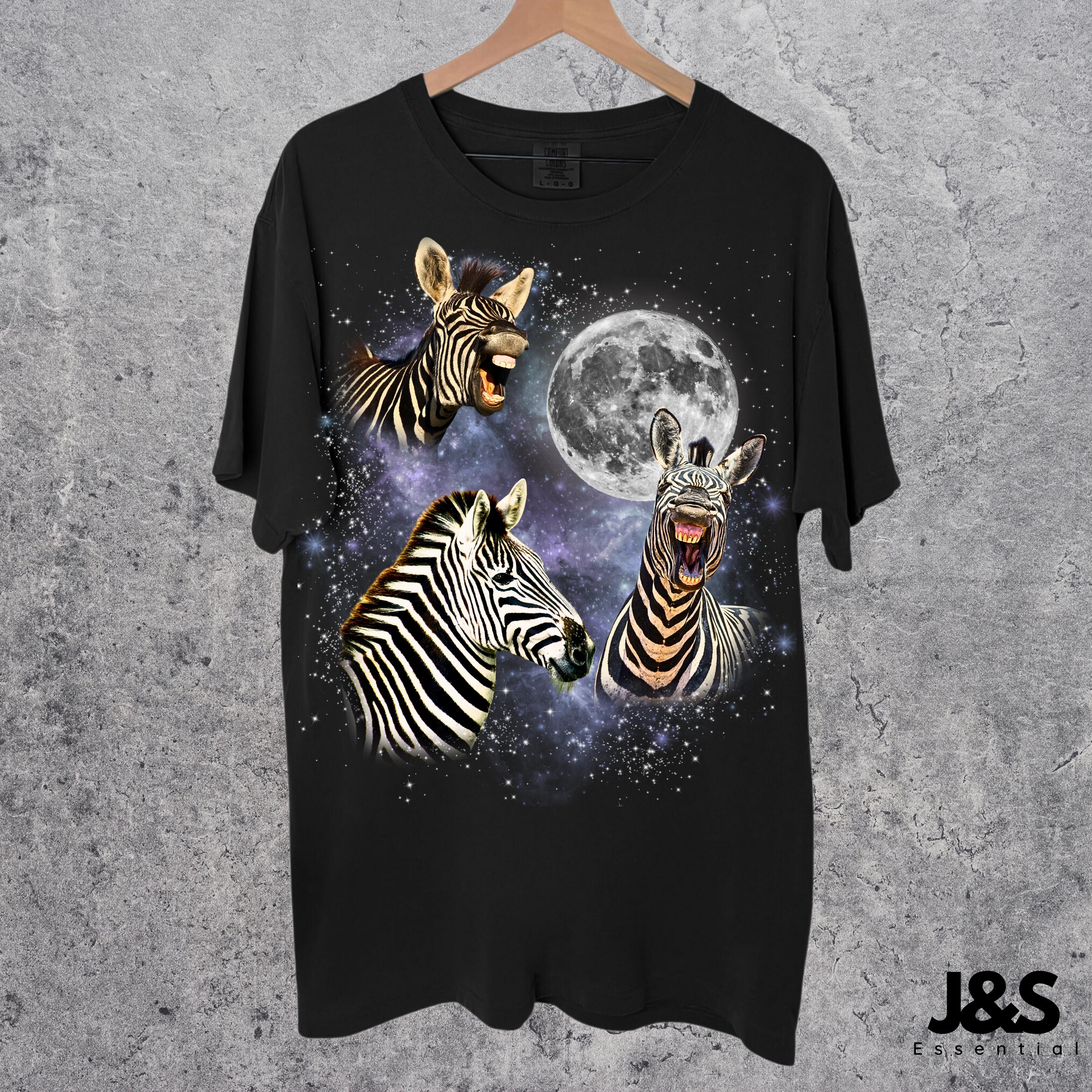 Three Zebra Retro Graphic T-shirts, Vintage Zebra Moon Tshirt 