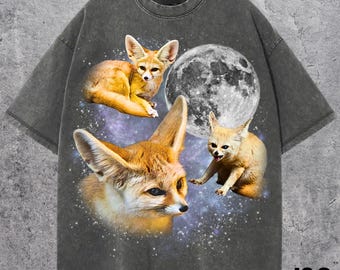 Trois t-shirts graphiques rétro Fennec Fox, t-shirt vintage fennec renard lune, chemise fennec renard, t-shirt rigolo, chemise surdimensionnée fennec renard, chemise renard