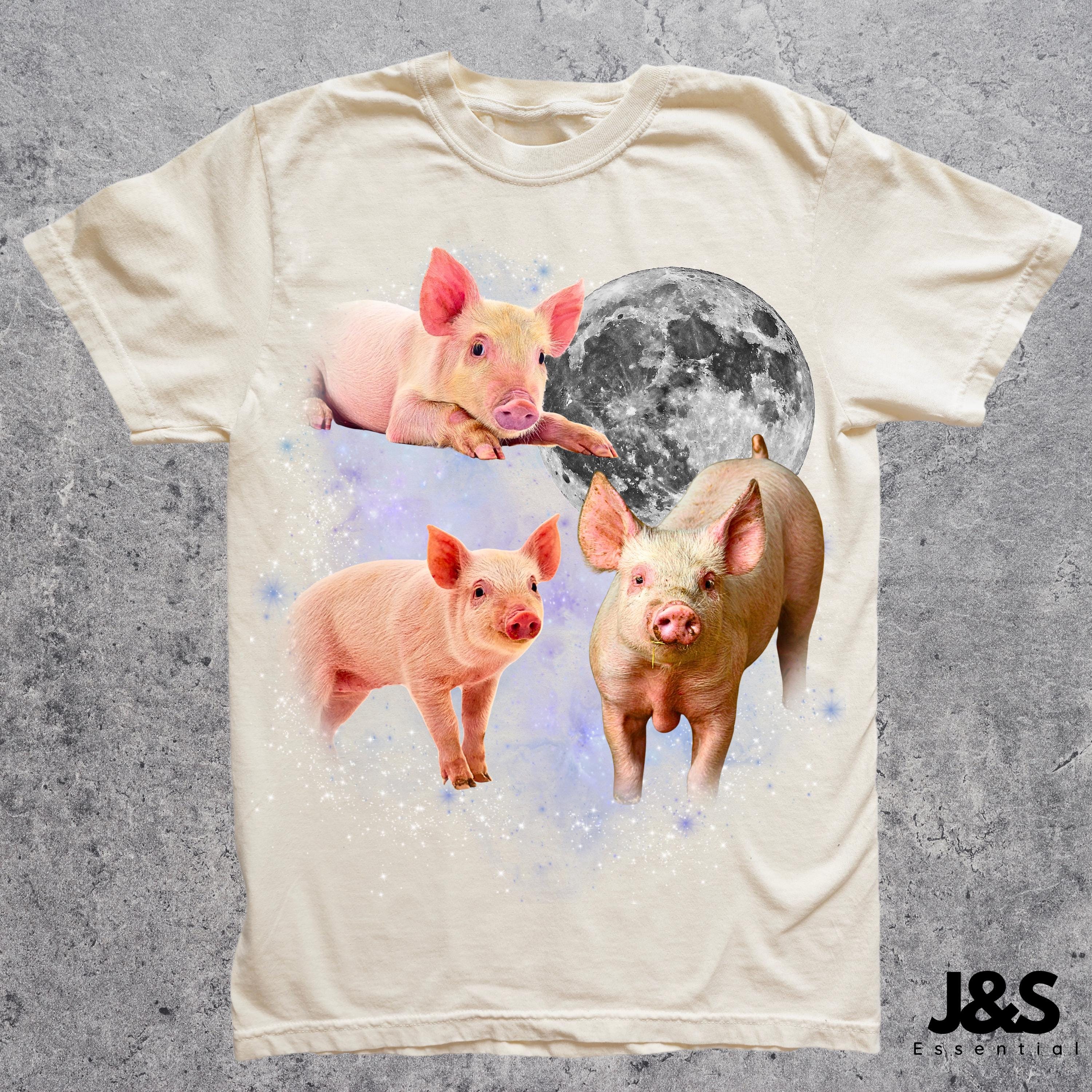 三匹の子豚のレトログラフィックTシャツ、ヴィンテージの豚の月Tシャツ 