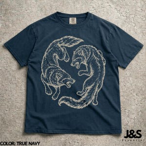 Vintage Wolf Shirt, Japanese Wolf Tee, Red Wolf Graphic Tee, Retro Tattoo Style Shirt, Minimalist Streetwear Tshirt True Navy