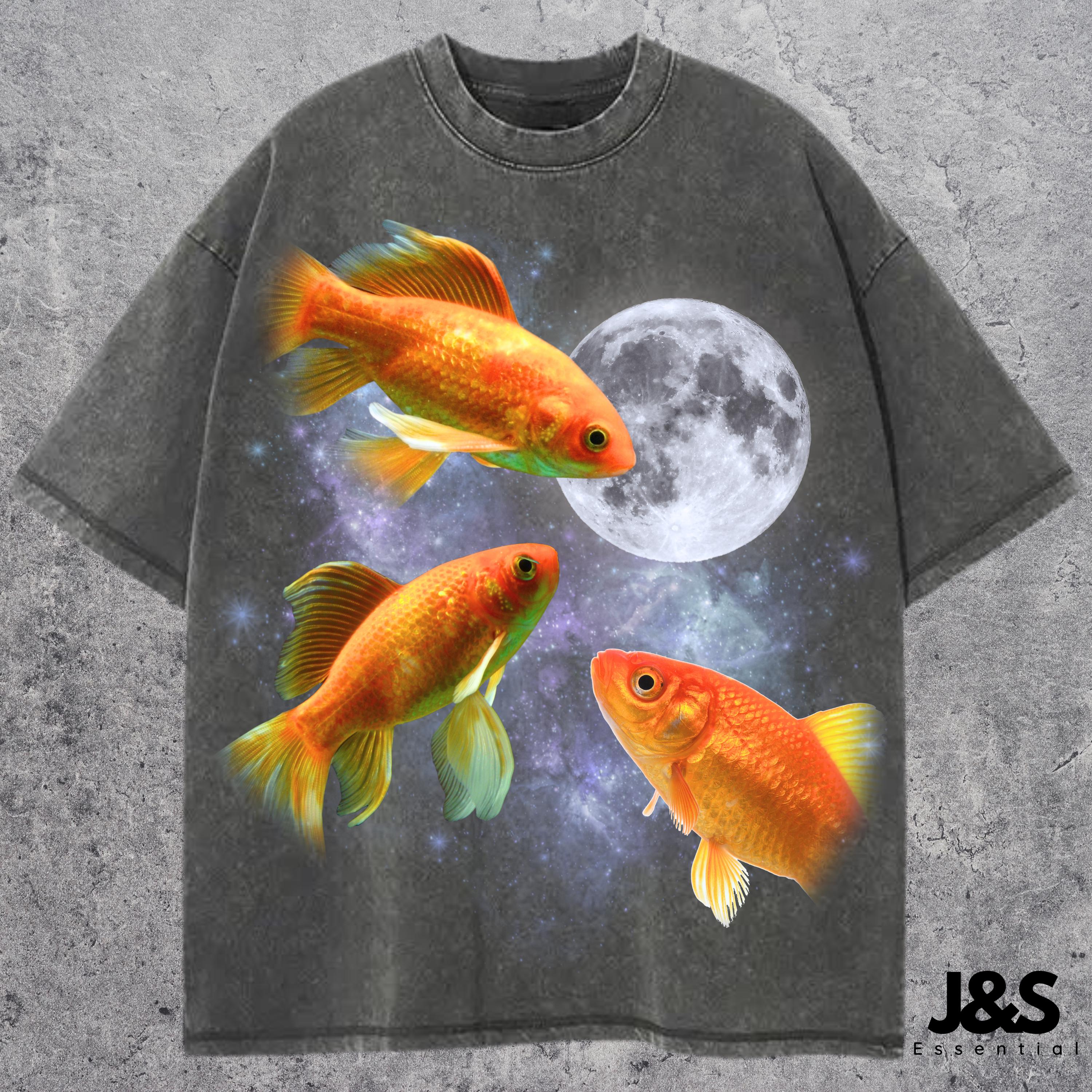 金魚のレトロムーングラフィックTシャツ3枚、ヴィンテージ金魚ムーン