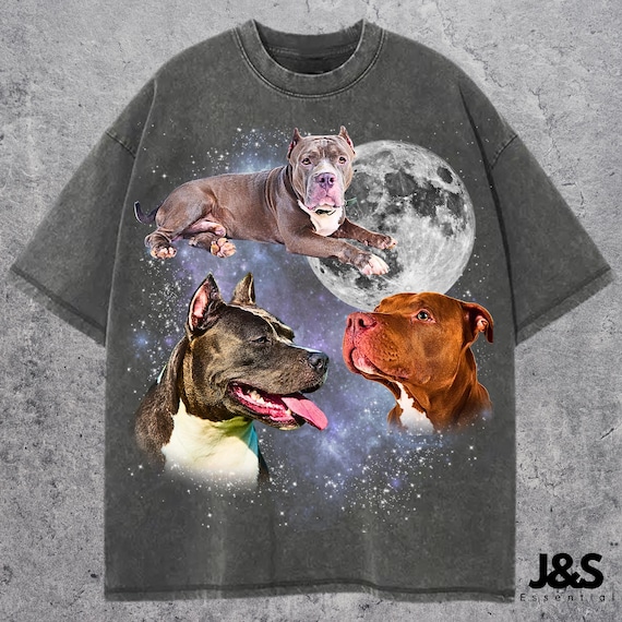 Three Pitbull Graphic T-shirts, Vintage Pitbull Moon Tshirt