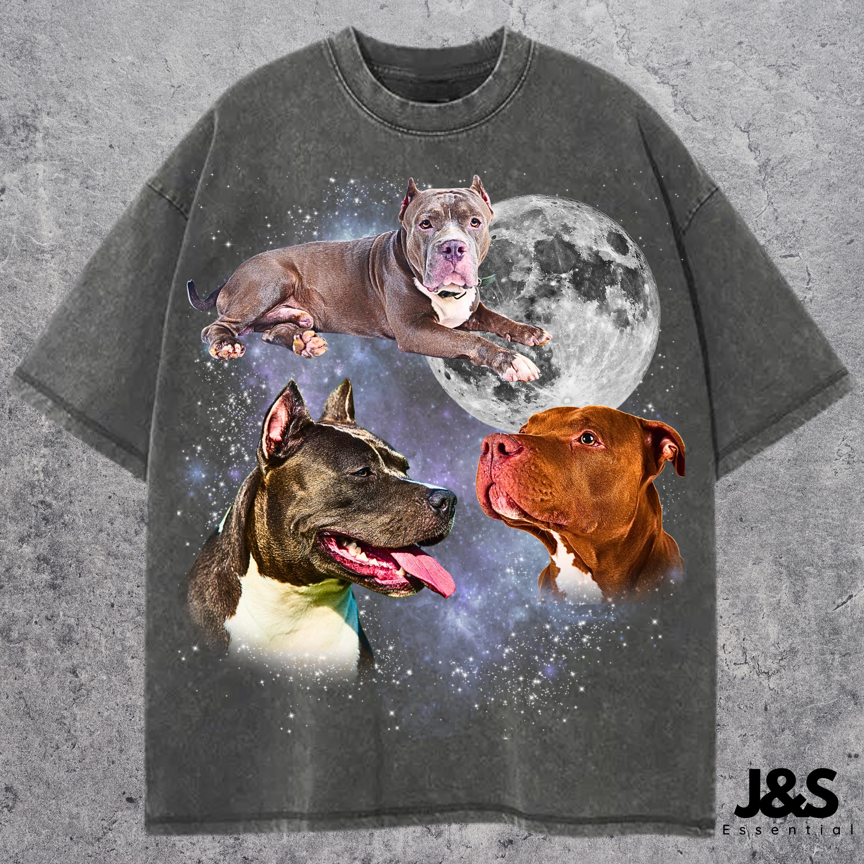 Three Pitbull Graphic T-shirts, Vintage Pitbull Moon Tshirt