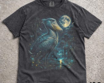 Shoebill Stork Full Moon T-Shirt, 90s Vintage Bird Graphic Tee, Retro Prehistoric Nature Shirt, Aesthetic Shoebill Lover Gift, Galaxy Art