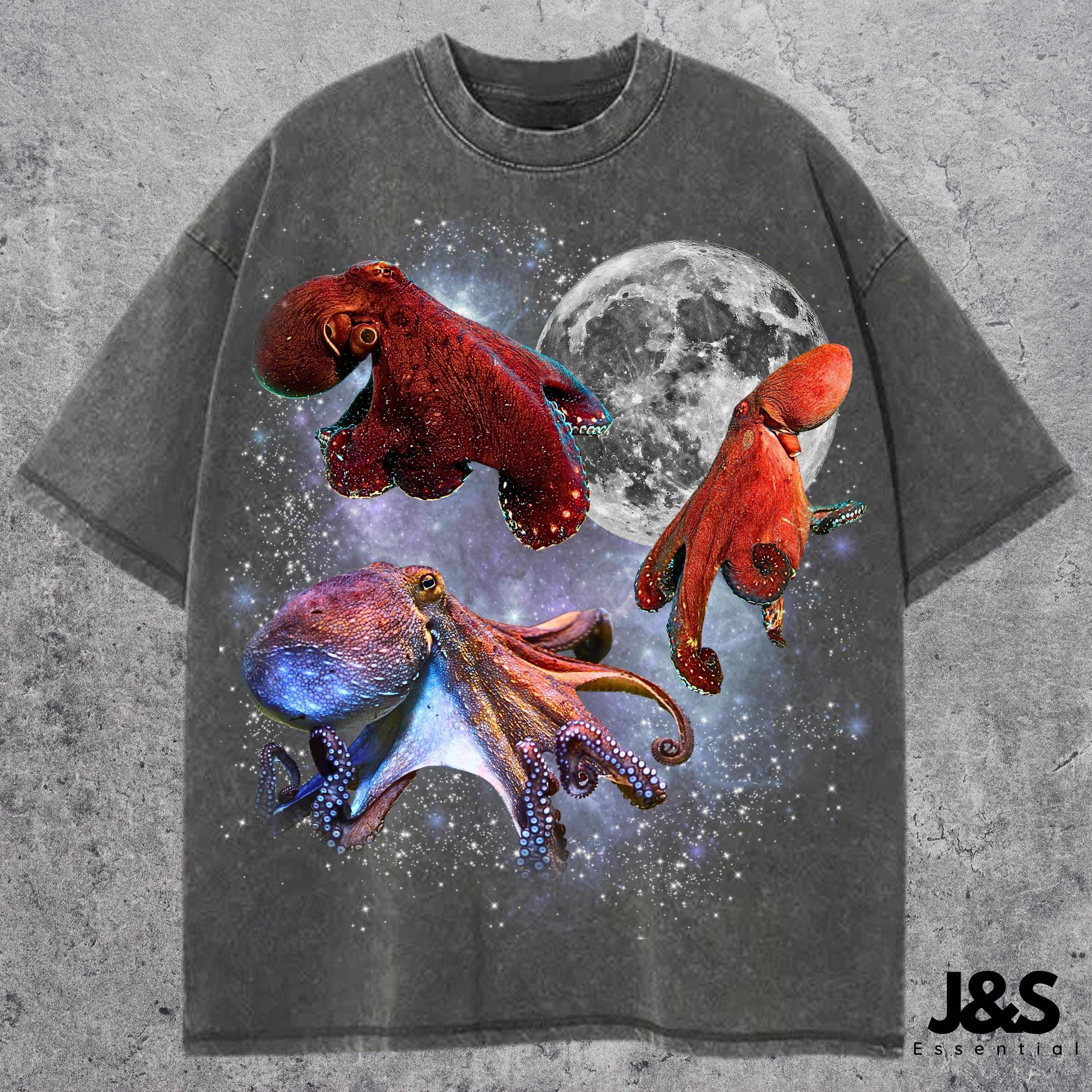 Three Octopus Retro Graphic T-shirts, Vintage Octopus Moon Tshirt