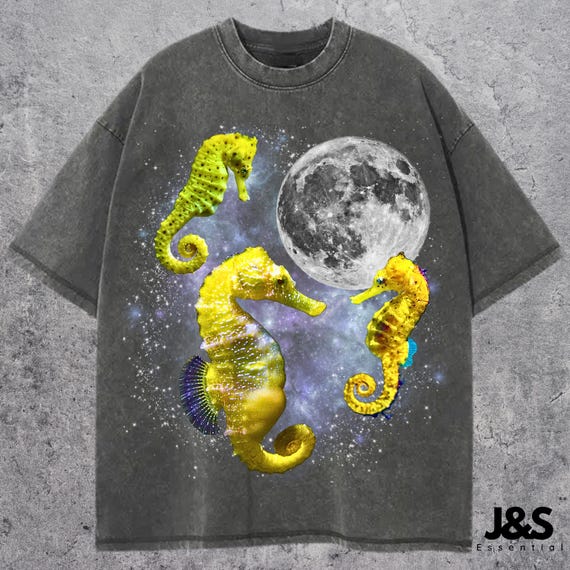 Three Seahorse Graphic T-shirts, Vintage Seahorse Moon Tshirt, Seahorse Shirt, Funny Seahorse Tee, Seahorse Meme Shirt, Sea Creature Tee