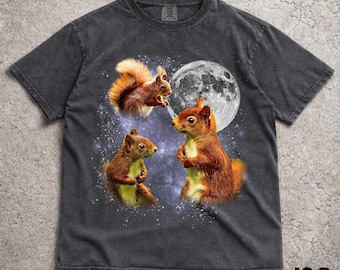 Three Squirrel Retro Graphic T-shirts, Vintage Squirrel Moon Tshirt, Squirrel Shirt, Funny Tee, Oversized Squirrel Shirt, Squirrel Tshirt