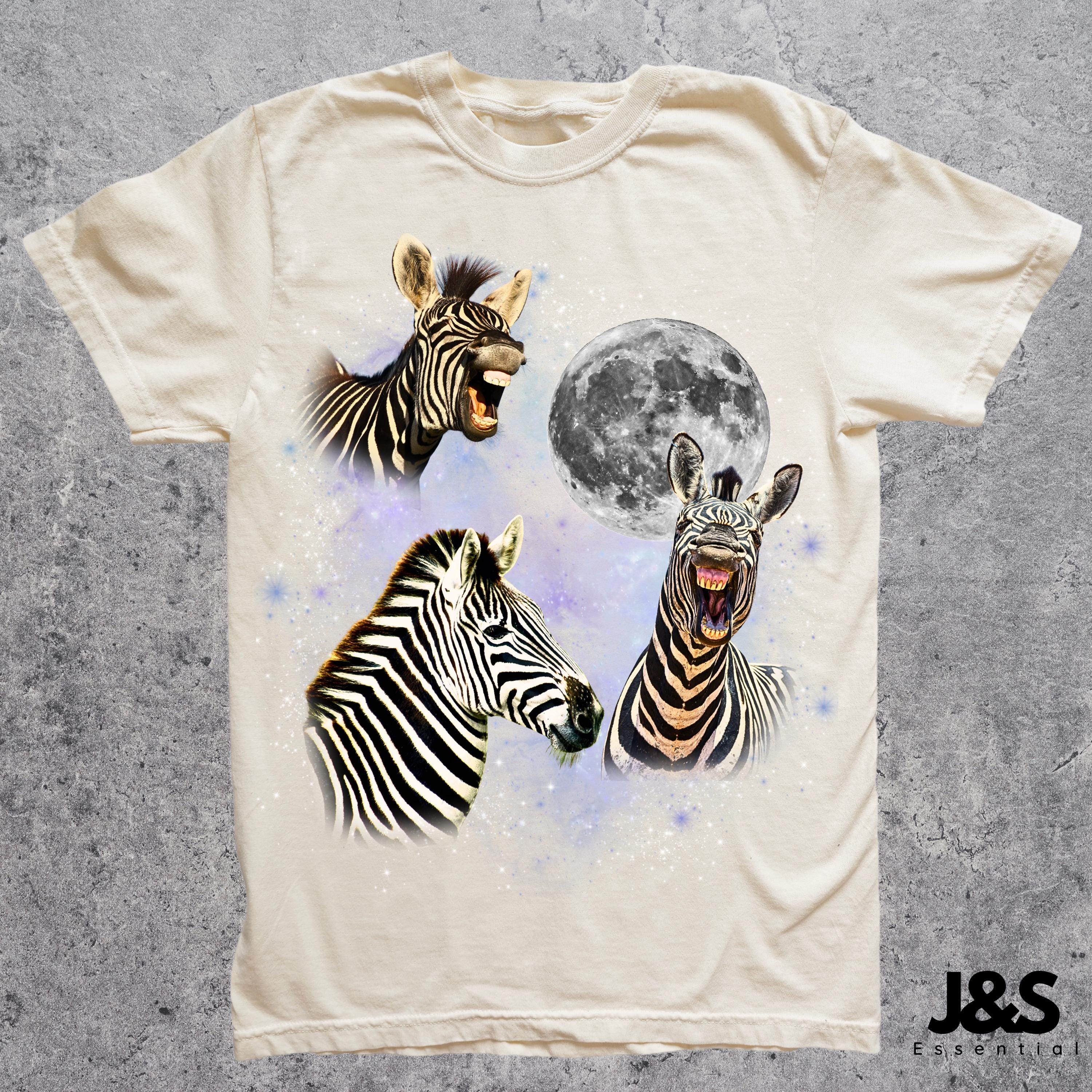 Three Zebra Retro Graphic T-shirts, Vintage Zebra Moon Tshirt 