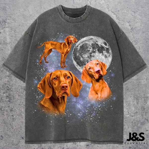 Three Vizsla Moon Shirt, Hungarian Pointer Tee, Vizsla Galaxy Top, Space Hunting Dog Lovers Gift, Cosmic Pet Aesthetic T-Shirt
