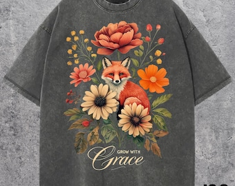 Cute Flower Fox Shirt, Vintage Floral Cottagecore Shirt, Wildflower Meadow, Woodland Lover Gift for Her, Fairycore Tee, Forestcore T-Shirt