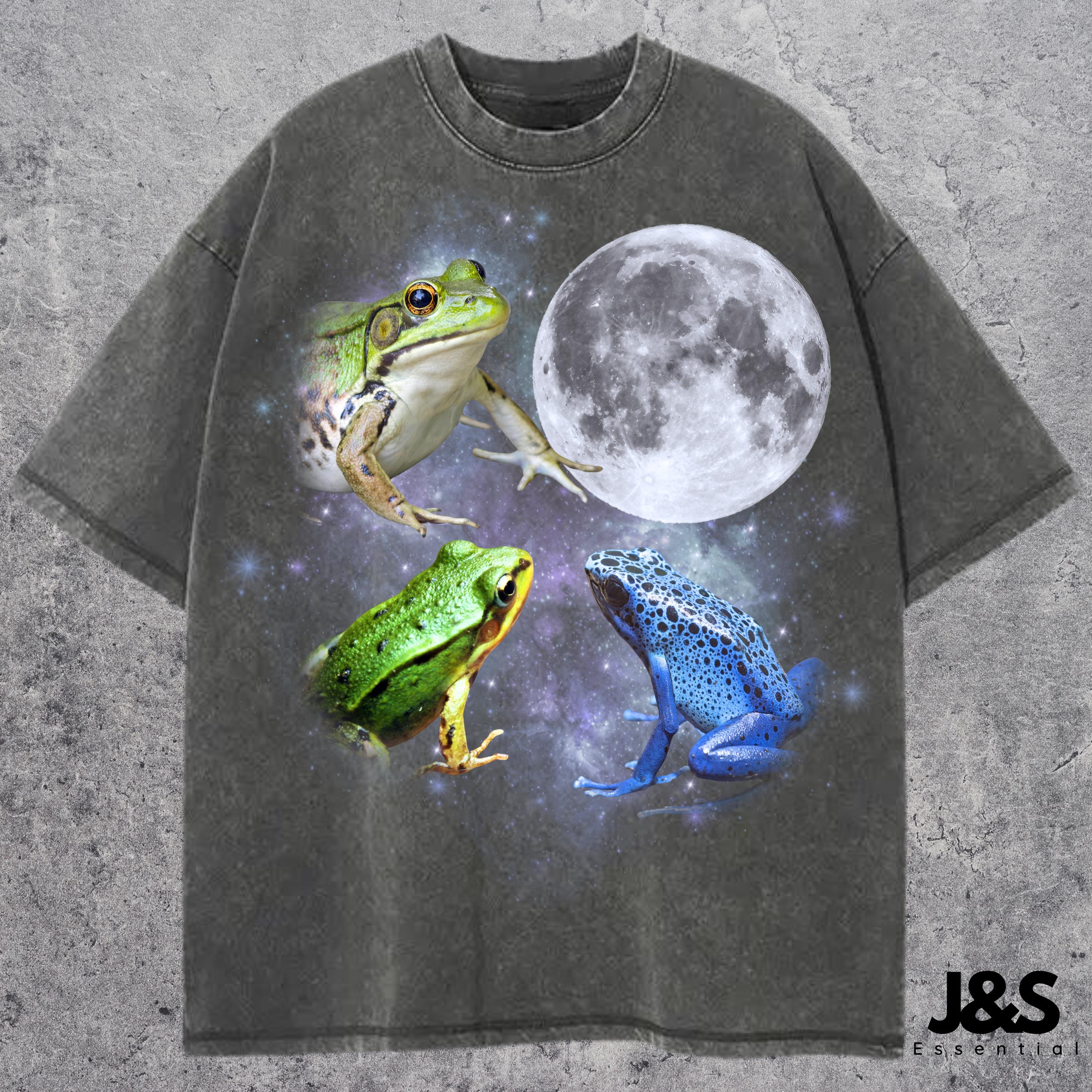 Three Frogs Vintage Graphic T-shirts, Retro Toads Moon Tshirt