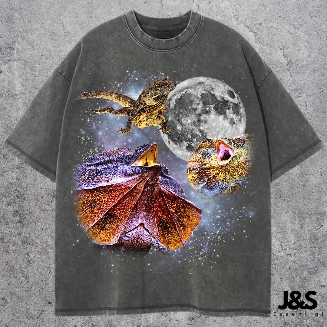 3つのエリマキトカゲのレトログラフィックTシャツ、ヴィンテージ