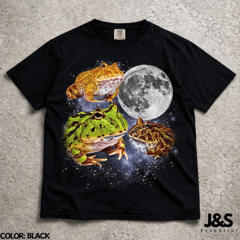 Three Pacman Frogs Moon Shirt, Pacman Frog Lover Gift, Frog Owner Tee, Cute Amphibian Shirt, Fantasy Frog Graphic Tee, Frog Mom Gift Black