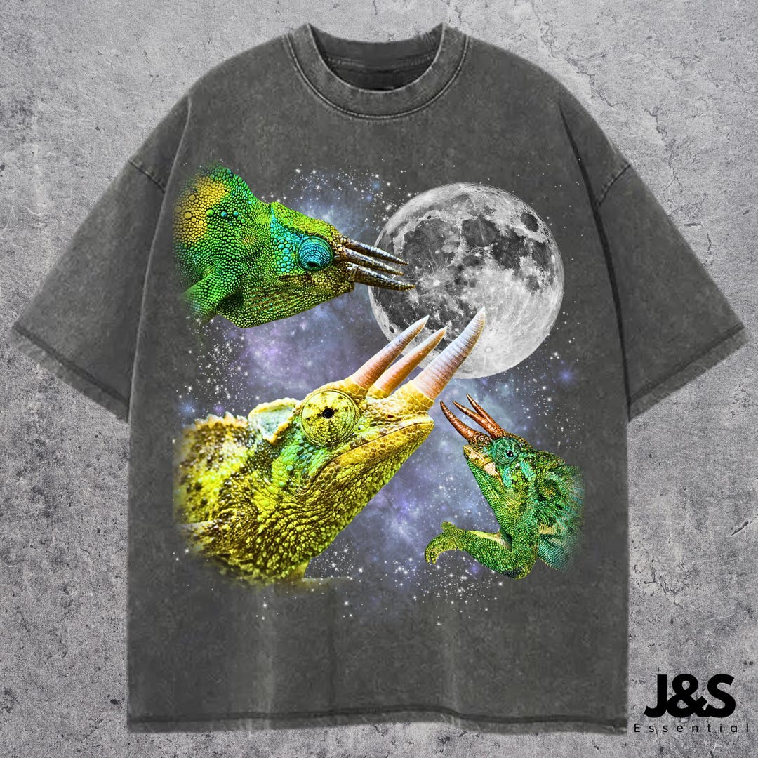 Three Jackson Chameleon Moon Tshirt, Funny Lizard Graphic Tee