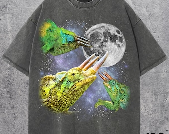 Three Jackson Chameleon Moon Tshirt, Funny Lizard Graphic Tee