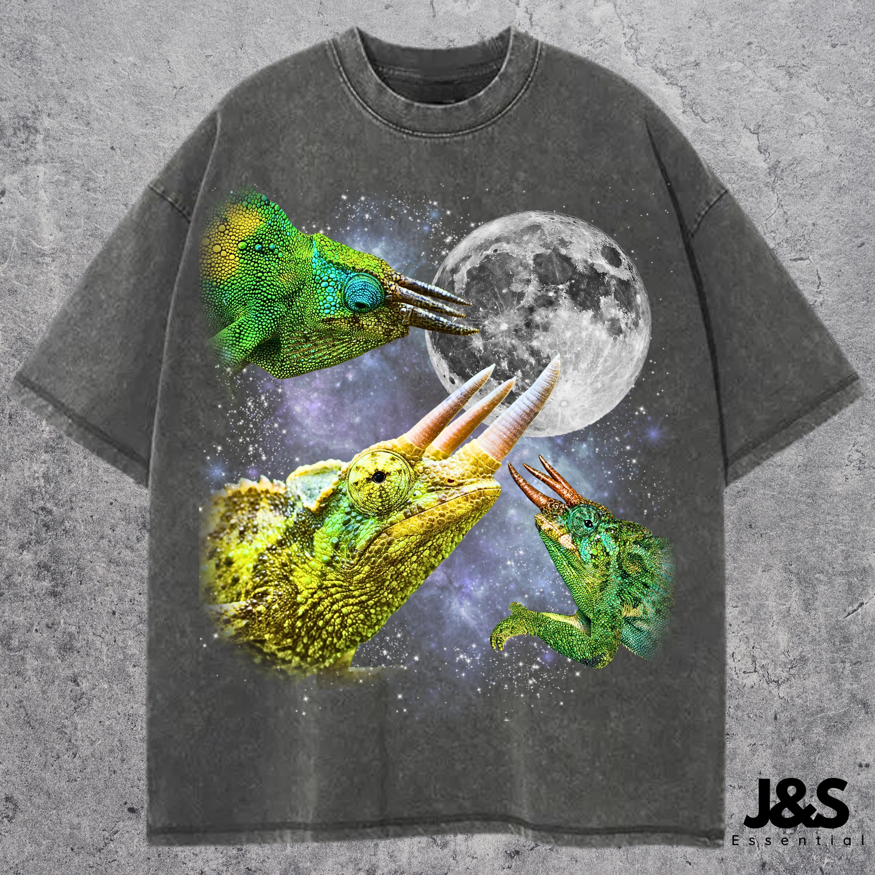 Three Jackson Chameleon Moon Tshirt, Funny Lizard Graphic Tee