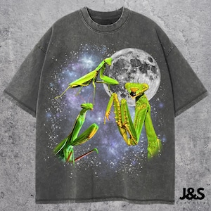 Three Praying Mantis Graphic T-shirts, Vintage Praying Mantis Moon Tshirt, Praying Mantis Shirt, Funny Praying Mantis Tee, Insect Meme Shirt