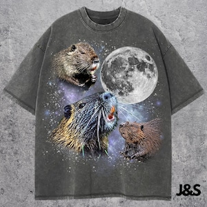 Three Beaver Retro Graphic T-shirts, Vintage Beaver Moon Tshirt, Beaver Shirt, Funny Tee, Oversized Washed Tee, Beaver Shirt, Comfort Colors