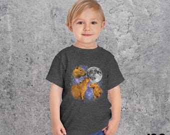 Three Capybara Toddler Shirt, Cute Capybara Moon Kids Tee, Funny Animal Graphic T-shirt for Boys Girls, Vintage Capybara Shirt, Toddler Gift