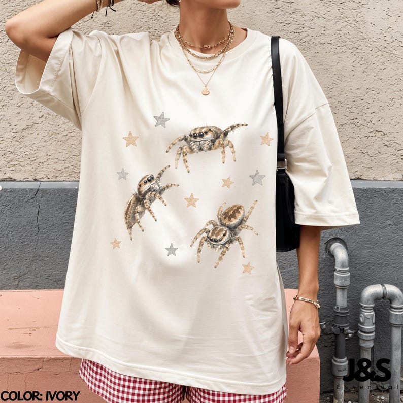 Vintage Jumping Spider Shirt, Retro Arachnid Graphic Tee, Cute Spider Aesthetic Top, Comfort Colors® Bug Lover Gift, Artistic Y2K Ivory