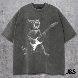 Rock Cat Playing Guitar Vintage Shirt, Retro Funny Guitar Cat T-Shirt, Cat Lovers, Rock Lovers Gift, Funny Gift, Rocker Oversized Shirt