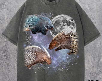 Drei Stachelschwein Grafik T-Shirts, Vintage Stachelschwein Mond Tshirt, Stachelschwein Shirt, lustiges Stachelschwein T-Shirt, Stachelschwein Meme Shirt, Stachelschwein T-Shirt