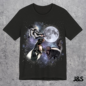 Three Skunk Retro Graphic T-shirts, Vintage Skunk Moon Tshirt, Skunk Lovers, Funny Skunk Tee, Oversized Washed Tee, Silly Gifts, Skunk Gift