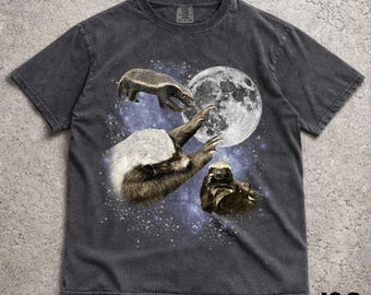 Tres camisetas retro con estampado de tejón melero, camiseta vintage de tejón y luna, para amantes de los tejones, camiseta divertida de tejón melero, camiseta lavada extragrande, tonta.
