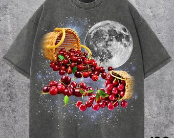 Cherries Retro Graphic T-shirts, Vintage Cherry Moon Tshirt, Cherry Shirt, Funny Tee, Oversized Dog Tee, Cherry Tee, Cherries Graphic Tshirt