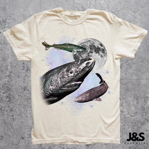 グリーンランドシャークのグラフィックTシャツ、深海生物ムーンTシャツ、ユニークなサメ好きへのギフト、レトロな海洋野生生物シャツ、海洋生物Tシャツ Off-White Distressed