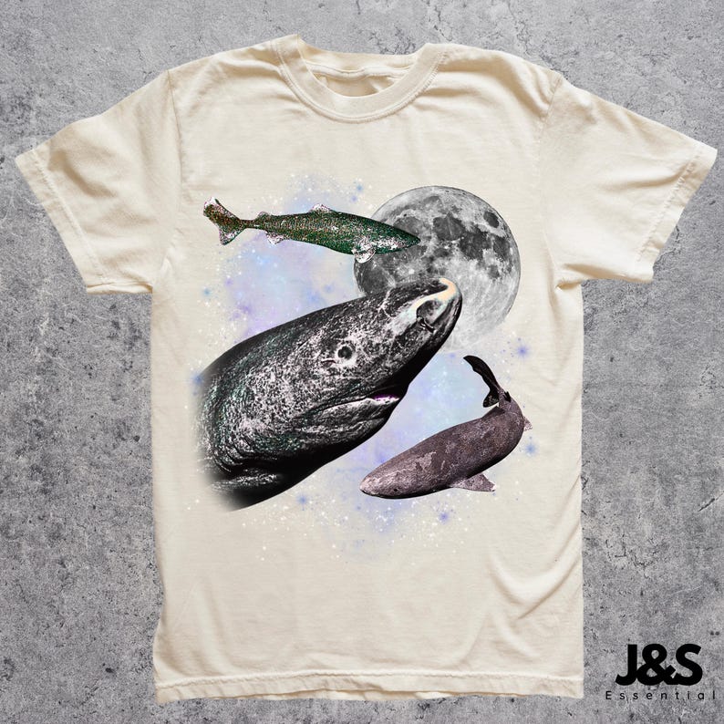 グリーンランドシャークのグラフィックTシャツ、深海生物ムーンTシャツ、ユニークなサメ好きへのギフト、レトロな海洋野生生物シャツ、海洋生物Tシャツ Off-White Distressed