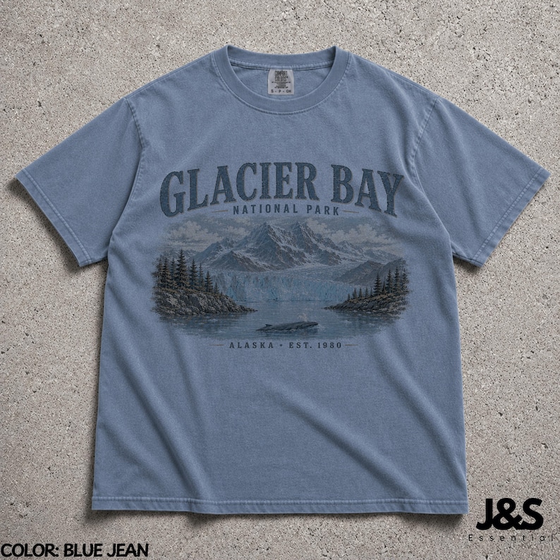 Glacier Bay National Park Shirt, Alaska Mountain Tshirt, Vintage National Park Tee, Retro Wilderness Graphic Tee, Nature Gift Blue Jean